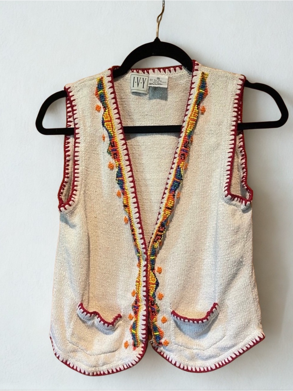 Vintage IVY Hand Beaded Silk Blend Vest Boho Cottagecore Med Anthropologie Style